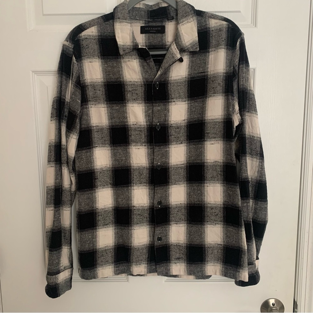 All Saints Black and White Plaid Casual Button Down Shirt